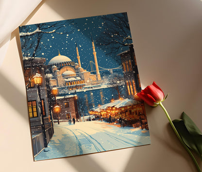 Affiche Istanbul Hivernal – Poster Art de la Skyline enneigée