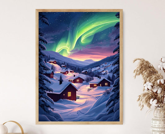 Affiche aurore boréale – Poster art d'hiver de Laponie suédoise