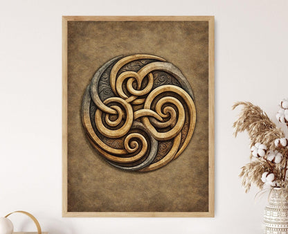 Affiche Spirale Celte – Poster Design Circulaire Évocateur en Tons Terre