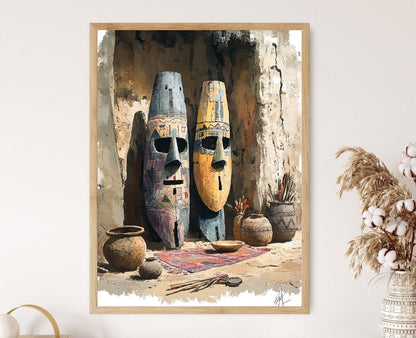 Affiche Masque Dogon – Illustration Art Tribal Africain Décor Cultural