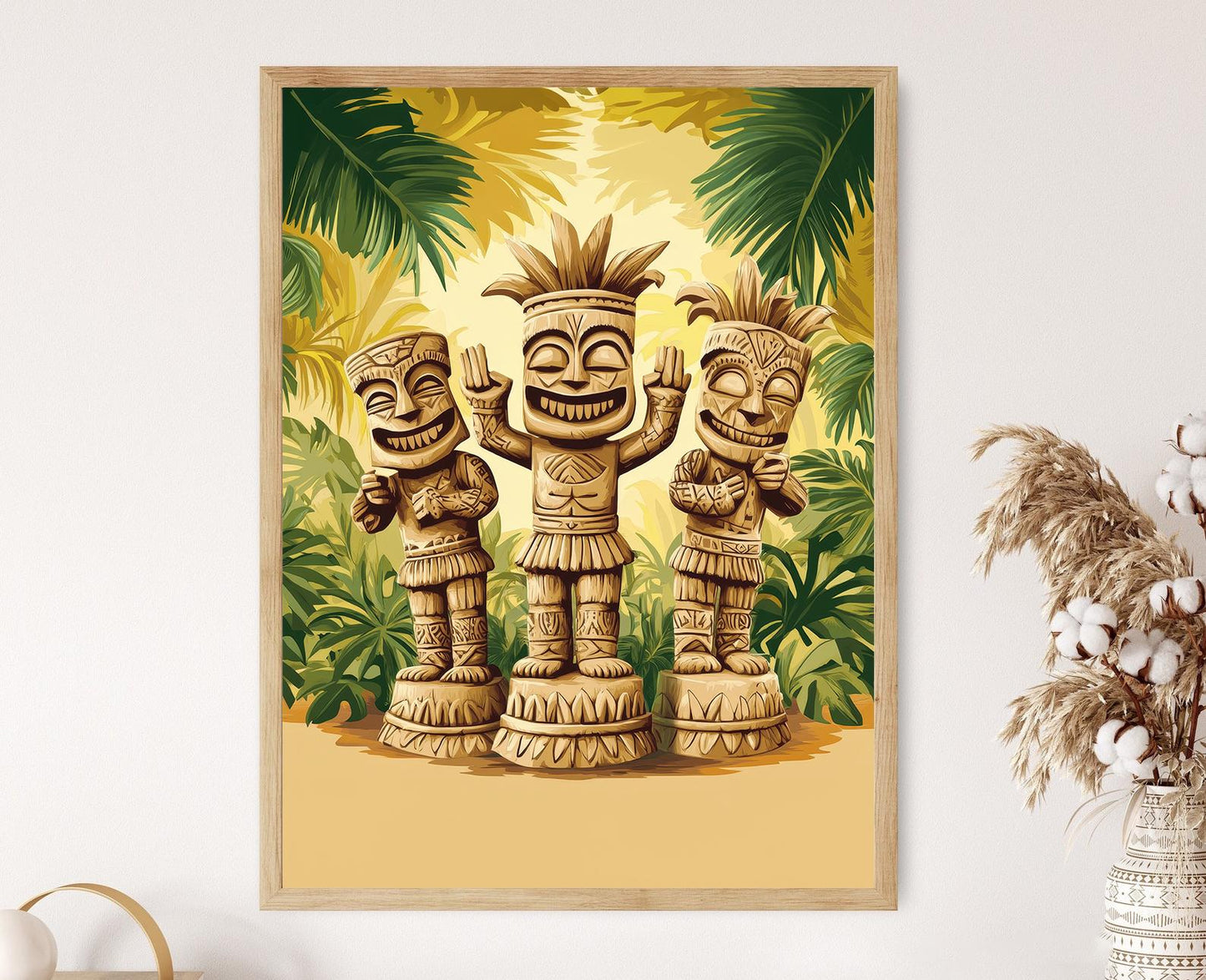 Affiche Statues Tiki Dansantes – Poster Art Tropical Coloré