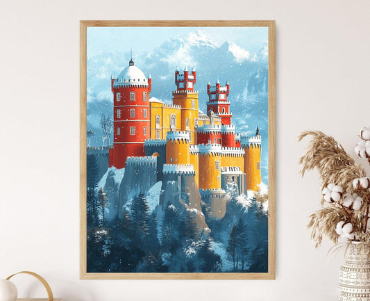 Affiche Palais de Pena – Poster Art d'Hiver de Sintra enneigée, Portugal