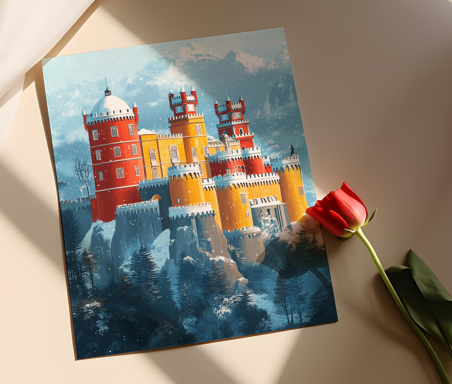 Affiche Palais de Pena – Poster Art d'Hiver de Sintra enneigée, Portugal