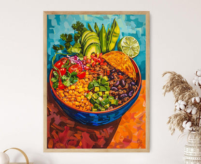 Affiche Bol Burrito Mexicain – Art Culinaire Éclatant et Coloré