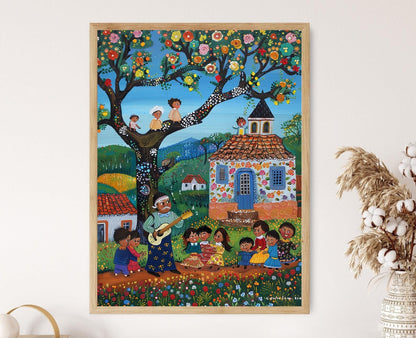 Affiche Conte Folklorique Portugais – Illustration d'un Village Chaleureux