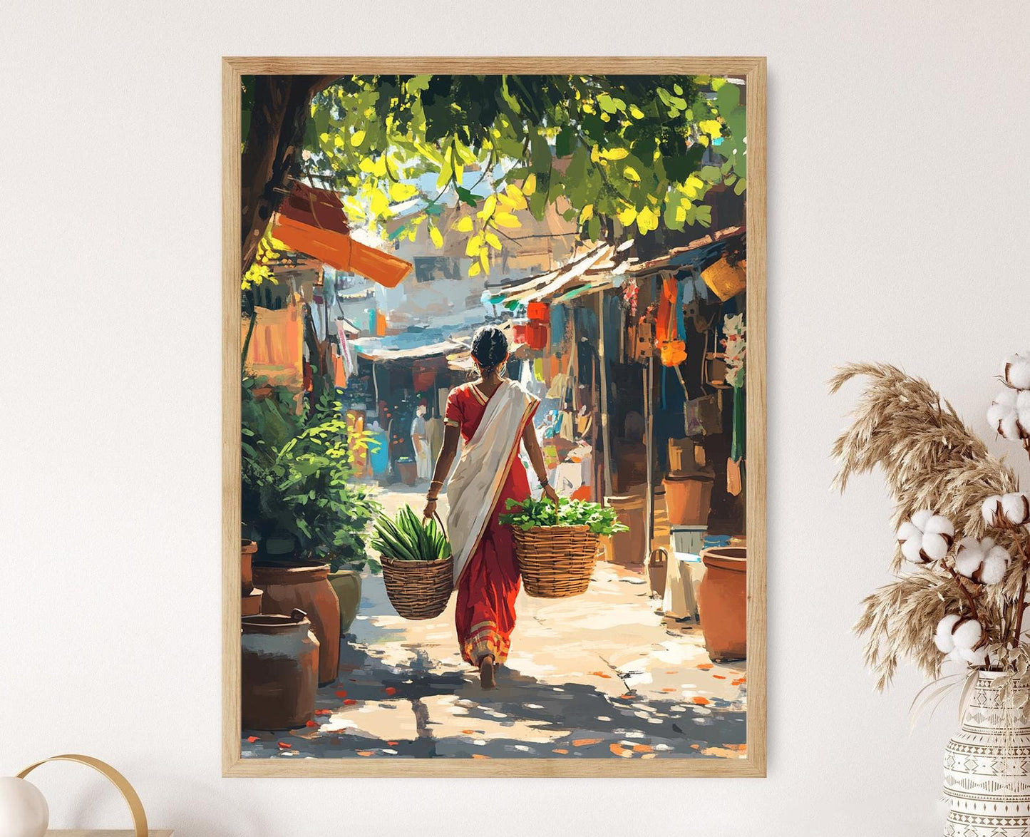 Affiche Femme Bengali au Marché – Poster Art Sari Traditionnel