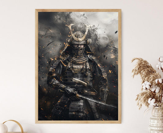 Affiche Guerrier Shogun – Peinture Artisanale d'Art Samurai Japonais