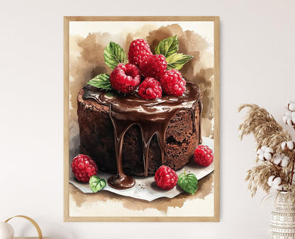 Affiche Gâteau Lava au Chocolat – Poster Chocolat Fondant et Framboises