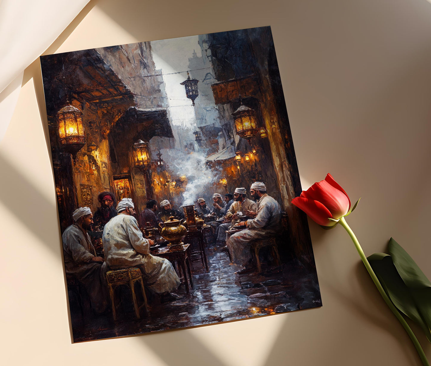 Affiche Café Ottoman – Scène Traditionnelle de Rassemblement et de Contes