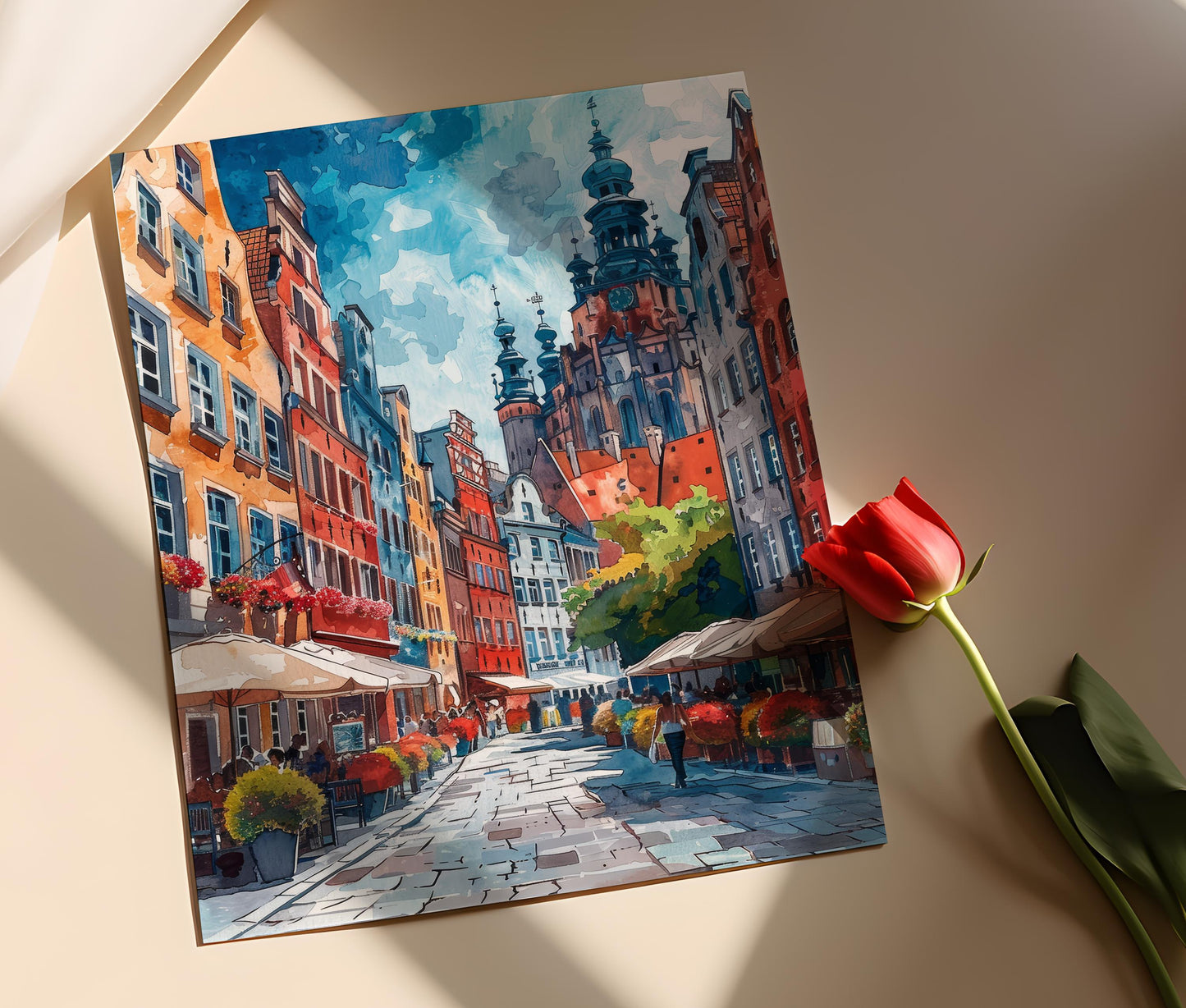 Affiche Gdańsk – Poster Coloré de la Fontaine Neptune en Pologne