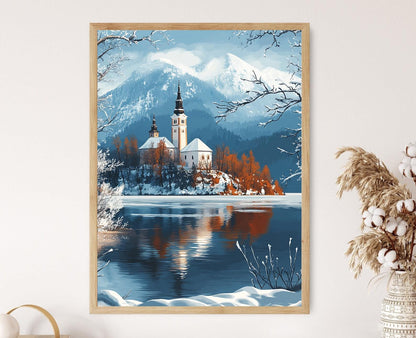Affiche Hiver à Lac Bled – Poster Paysage enneigé de Slovénie