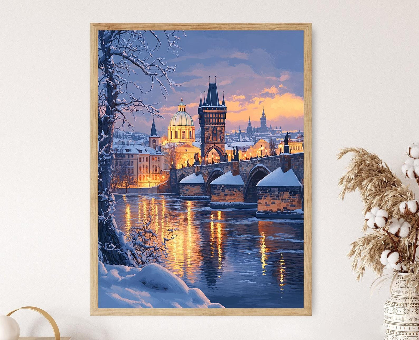 Affiche Prague en Hiver – Poster Paysage Neigeux et Pont Charles