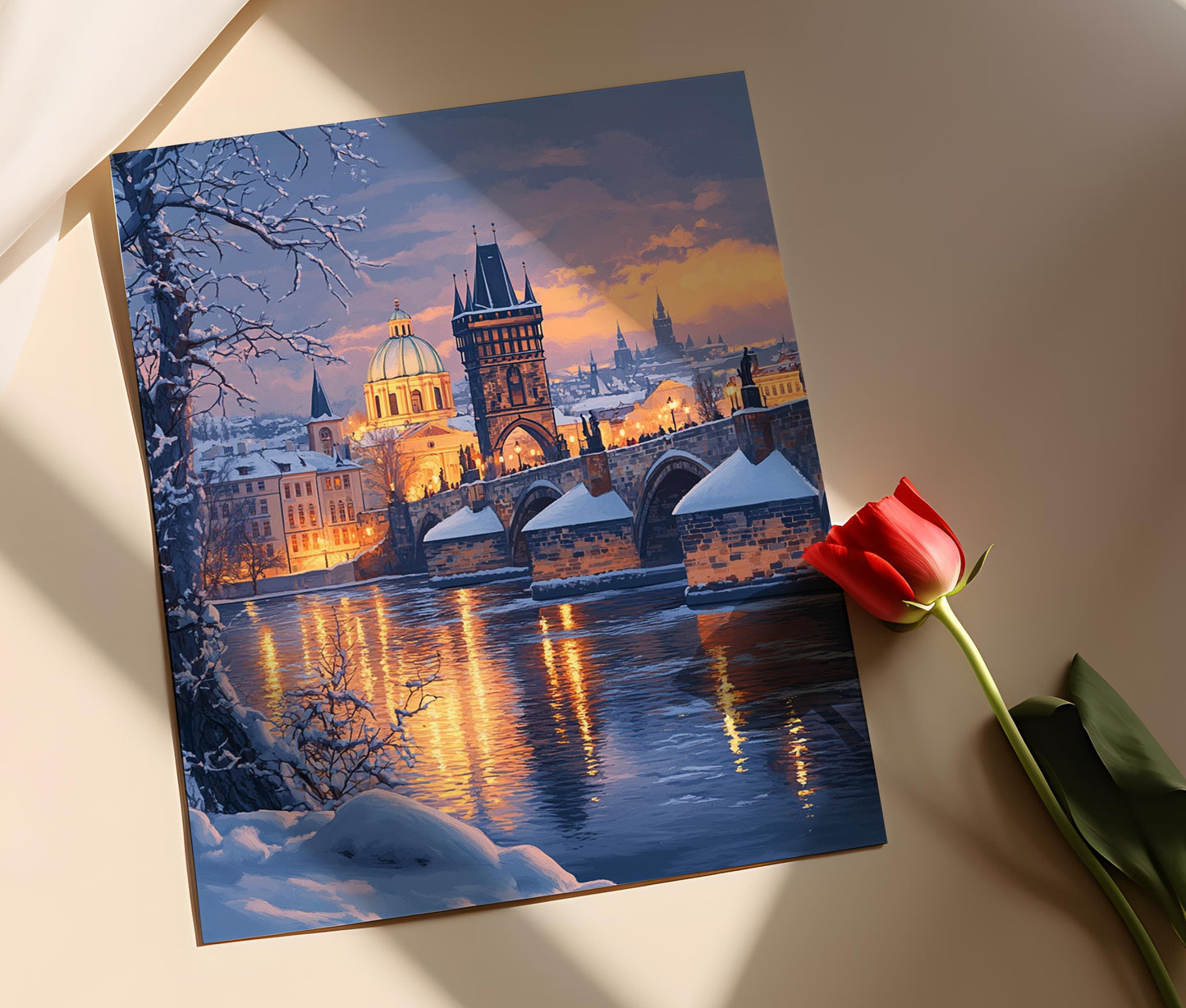 Affiche Prague en Hiver – Poster Paysage Neigeux et Pont Charles