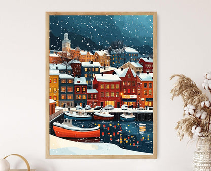 Affiche Helsinki Hiver – Poster Art de Port Finlandais Enneigé