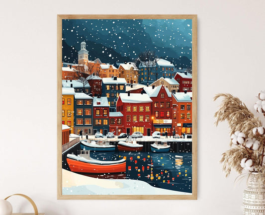 Affiche Helsinki Hiver – Poster Art de Port Finlandais Enneigé
