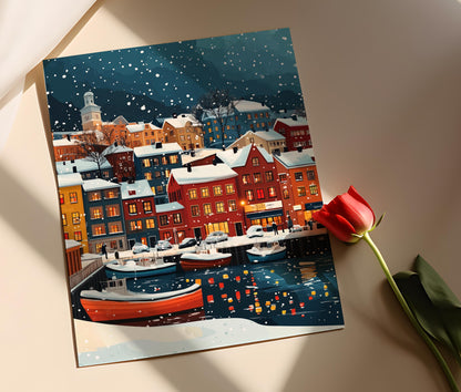 Affiche Helsinki Hiver – Poster Art de Port Finlandais Enneigé