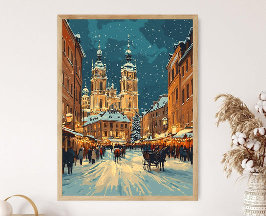 Affiche Hiver à Cracovie – Poster Décor de Vieille Ville Polonaise