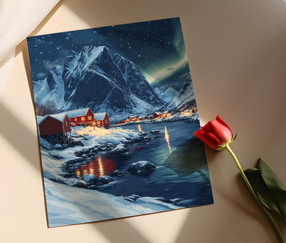 Affiche Lofoten en Hiver – Poster Paysage Norvégien et Aurores Boréales