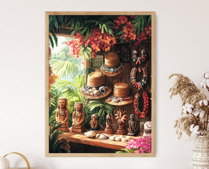 Affiche Tiki – Impression Art de Pandanus Tahitien, Décor Tropical