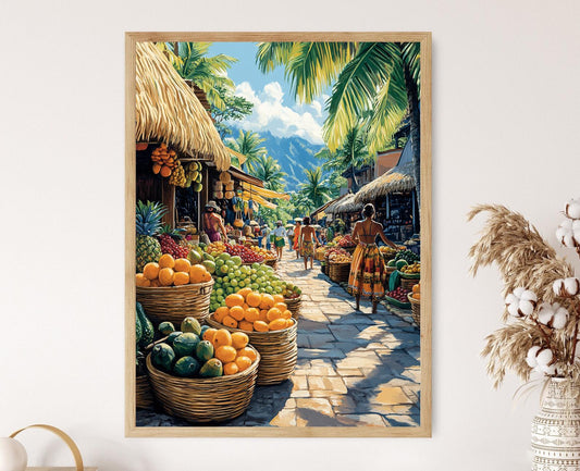 Affiche Marché de Fruits Tahitiens – Illustration Artisanal Polynésien