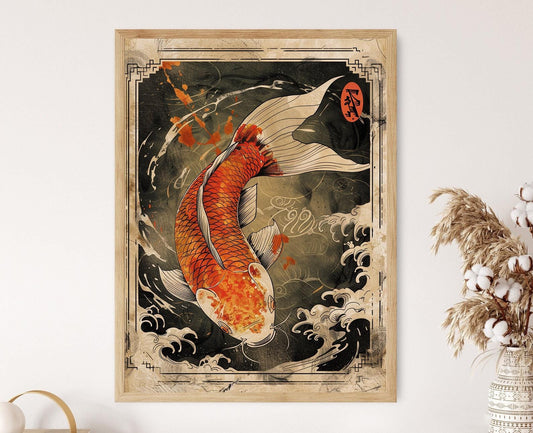 Affiche de Poisson Koi Japonais – Art Élégant en Carte Hanafuda