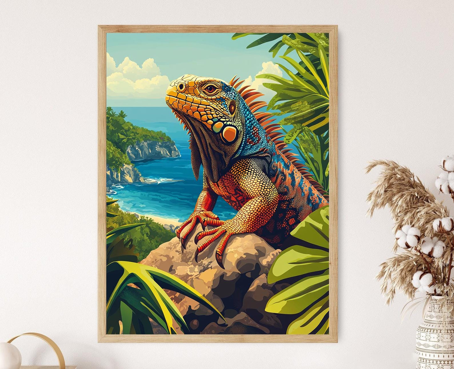 Affiche Iguane Dominicain – Poster Art Tribal Taino et Coastal