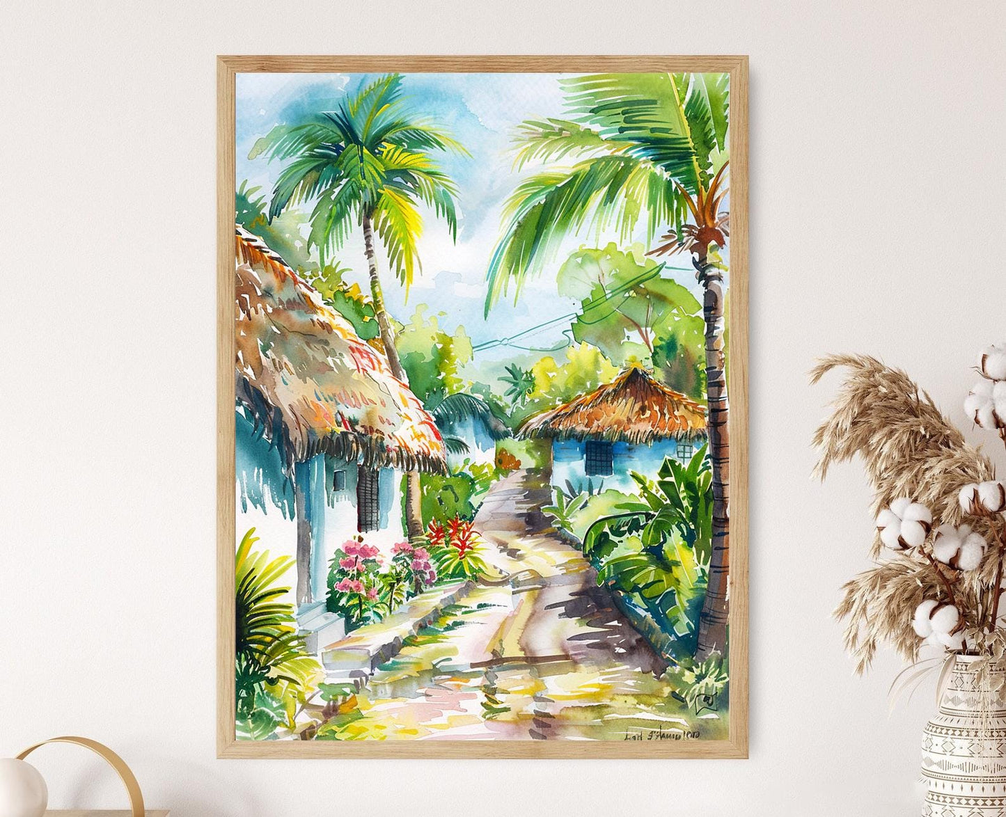 Affiche Campagne Dominicaine – Poster Maisons Traditionnelles en Aquarelle