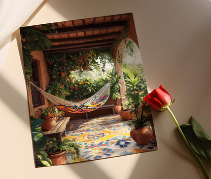 Affiche Art Vénézuélien – Poster Azulejos et Hamaca, Décor Tropical