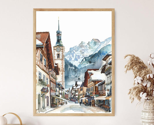 Affiche Garmisch-Partenkirchen – Poster Illustration de Station de Ski Bavaroise