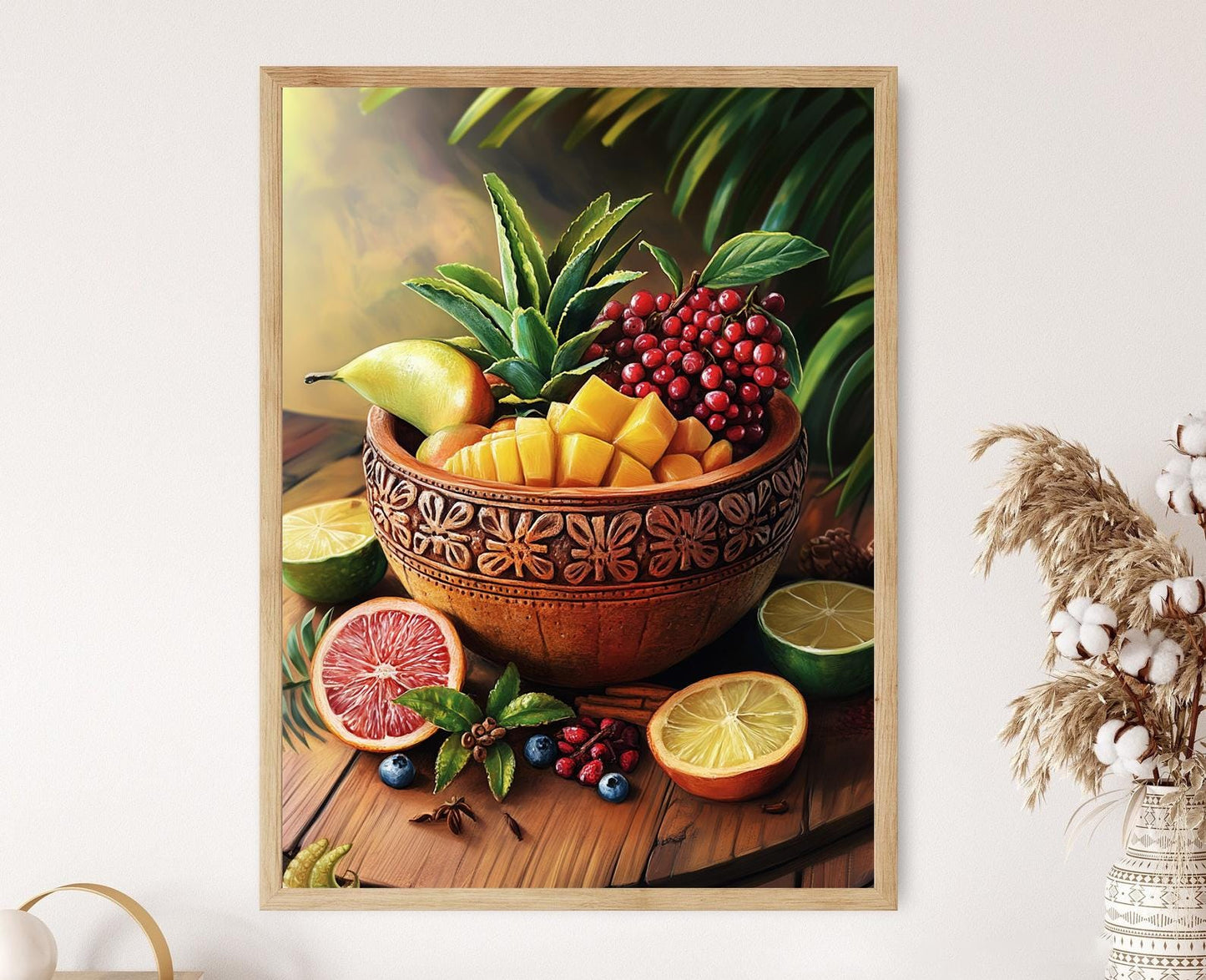 Affiche Bol Calabash Jamaïcain – Poster Art des Sculptures et Fruits Tropicaux