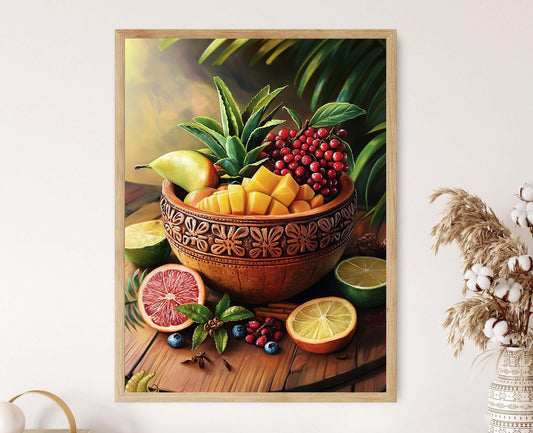 Affiche Bol Calabash Jamaïcain – Poster Art des Sculptures et Fruits Tropicaux