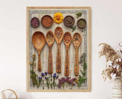 Affiche Cuisine Héritage – Poster Set de Cuillères en Bois Iraniens