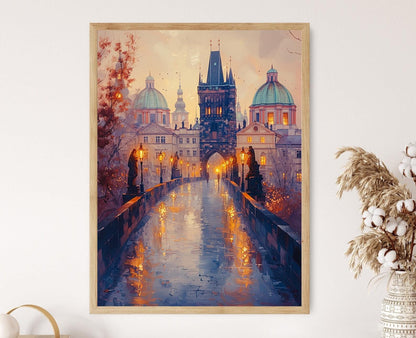 Affiche Pont Charles Prague – Peinture de l'Aube sur la Vltava
