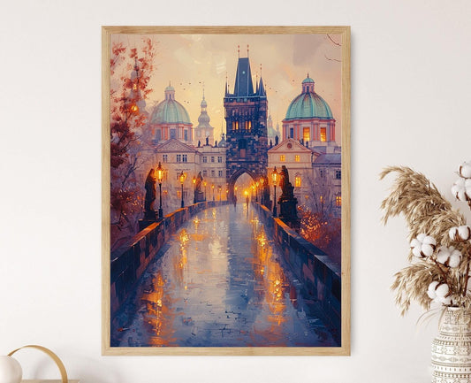 Affiche Pont Charles Prague – Peinture de l'Aube sur la Vltava