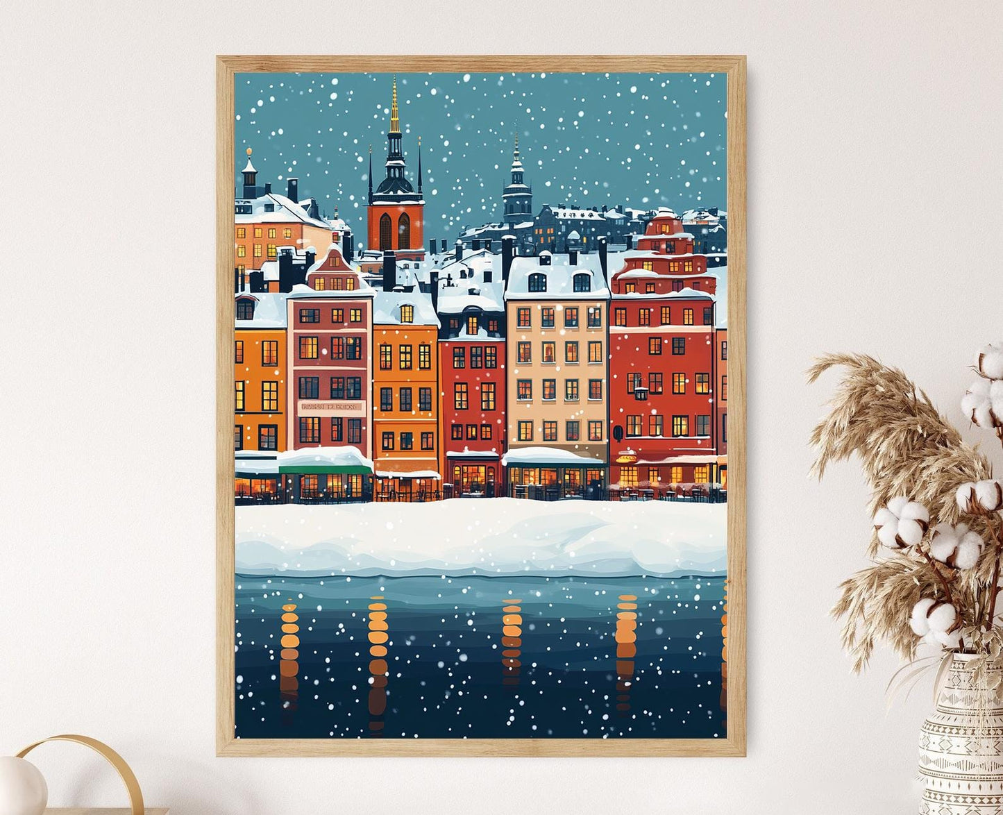 Affiche Stockholm Hiver – Poster Décor de la Rivière Enneigée à Gamla Stan