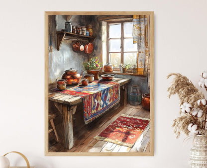 Affiche Cuisine Azerbaïdjanaise – Poster Tapis Kilim & Décor Cuivre/Céramique