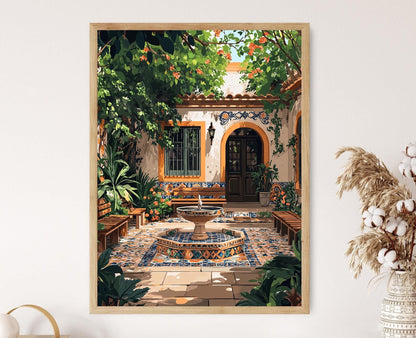 Affiche Décor Patio Chilien – Poster Azulejos et Fontaine Culturelle