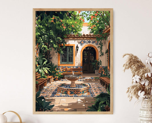 Affiche Décor Patio Chilien – Poster Azulejos et Fontaine Culturelle