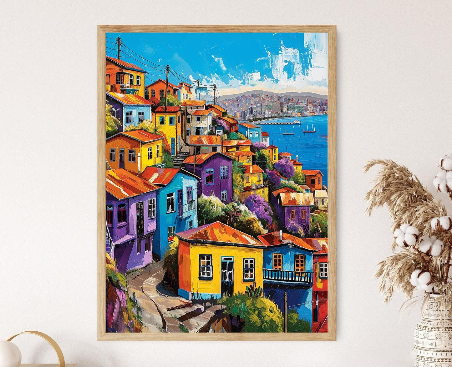 Affiche Valparaíso – Peinture côtière, maisons colorées et port vibrants