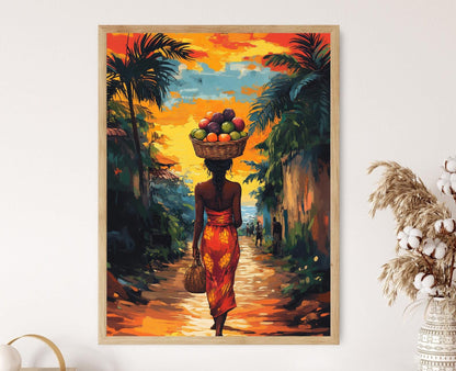 Affiche Femme Costaricienne – Illustration Fruits Tropicaux et Jungle