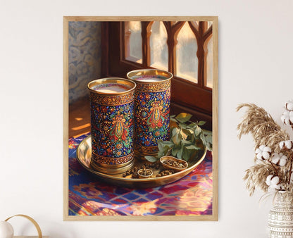 Affiche Lassi en Lait de Laiton – Décor de Cuisine Rajasthani Meenakari