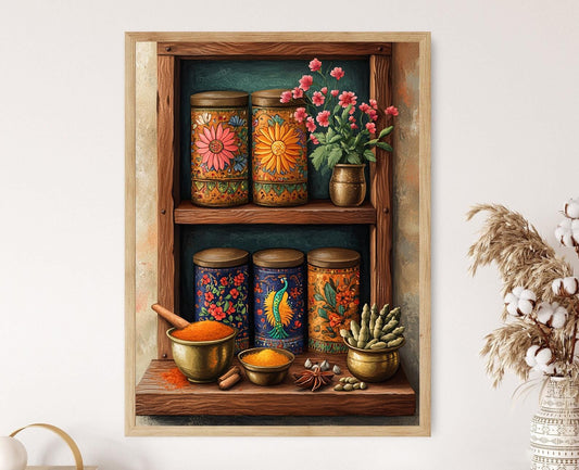 Affiche Épices Indiennes – Poster Art Madhubani pour Cuisine