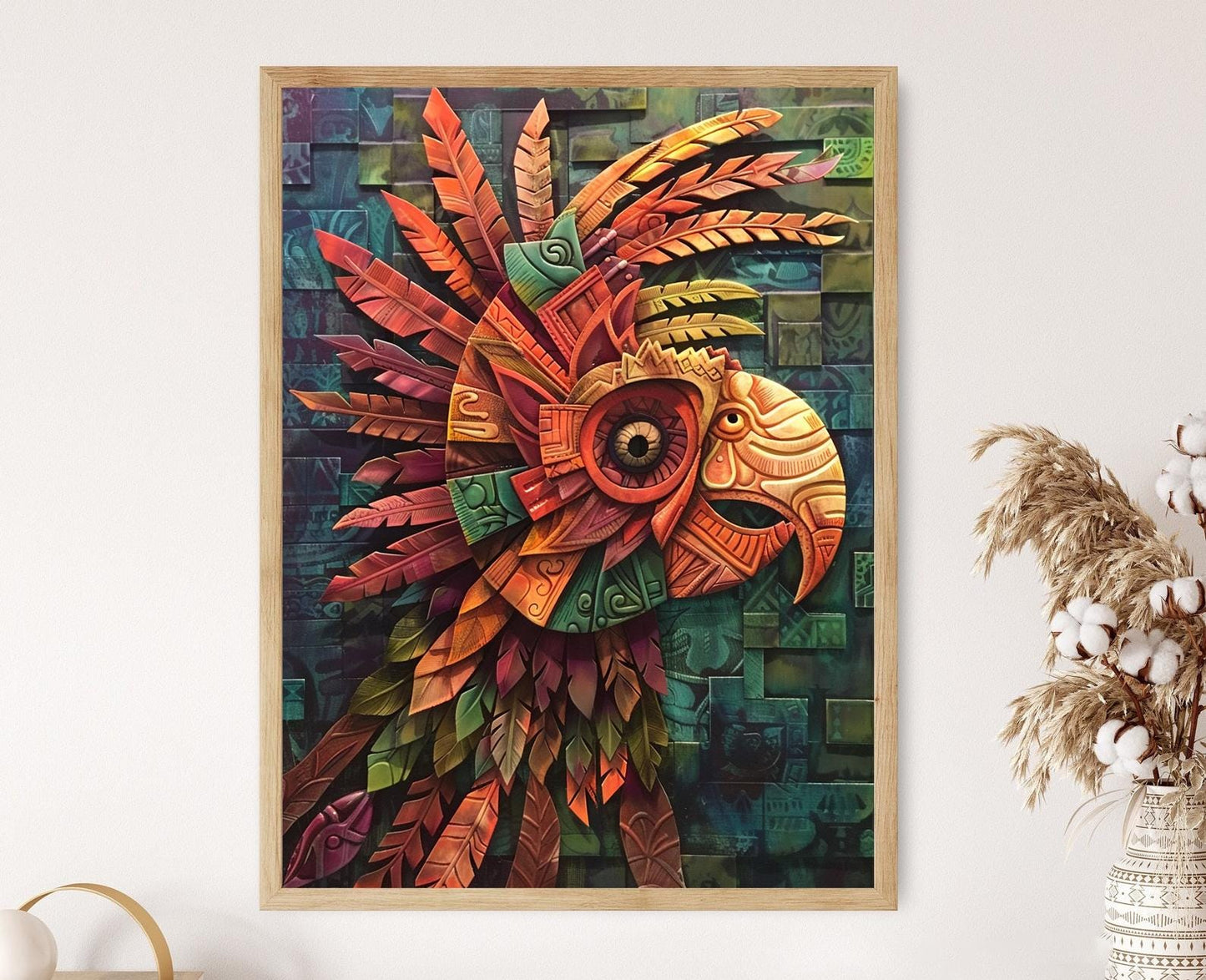 Affiche Perroquet Aztèque – Imprimé Art Décor Culturel Éclatant