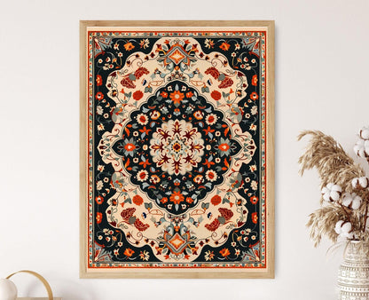 Affiche Tapis Persan – Poster Imprimé Floral et Géométrique Élégant