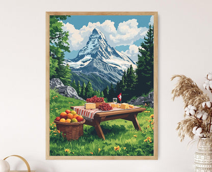 Affiche Montagnes Suisses – Poster Art Print de Pique-nique en Plein Air