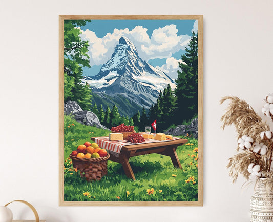 Affiche Montagnes Suisses – Poster Art Print de Pique-nique en Plein Air