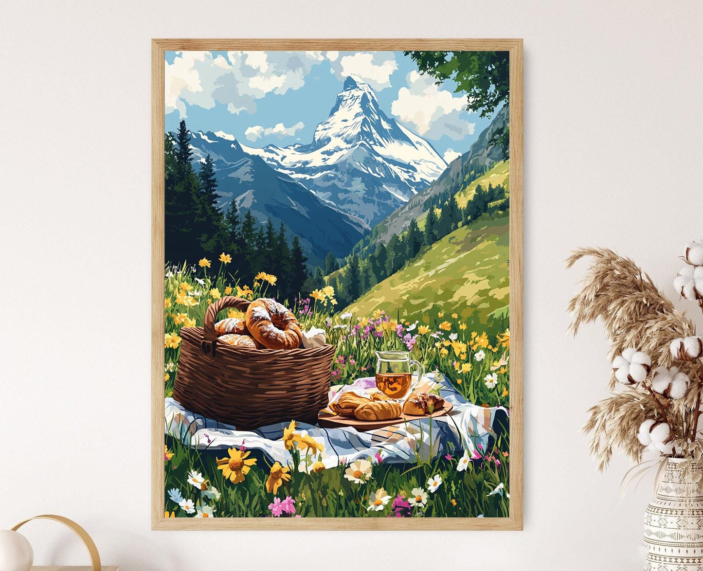 Affiche Alpes Suisses – Poster Illustration de Pique-nique au Cervin