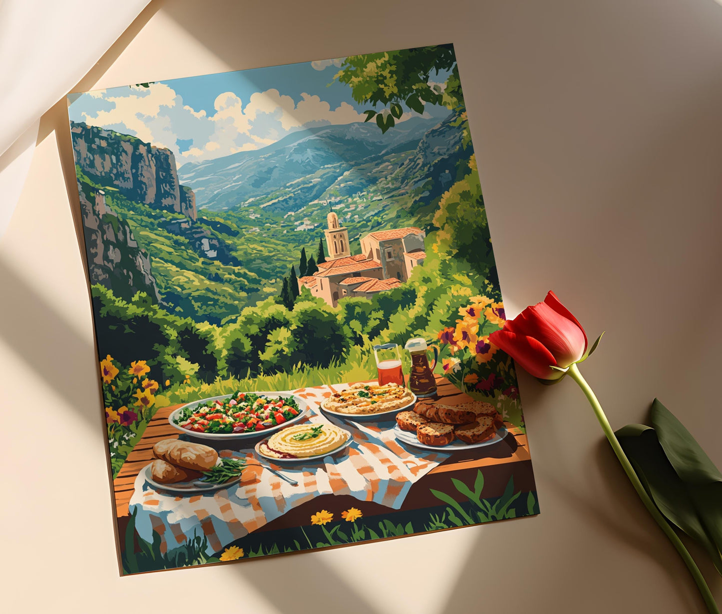 Affiche Vallée de Qadisha – Art Print de Table de Pique-Nique en Paysage Montagnard