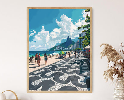 Affiche Ipanema Beach – Illustration Murale Vibrante du Brésil
