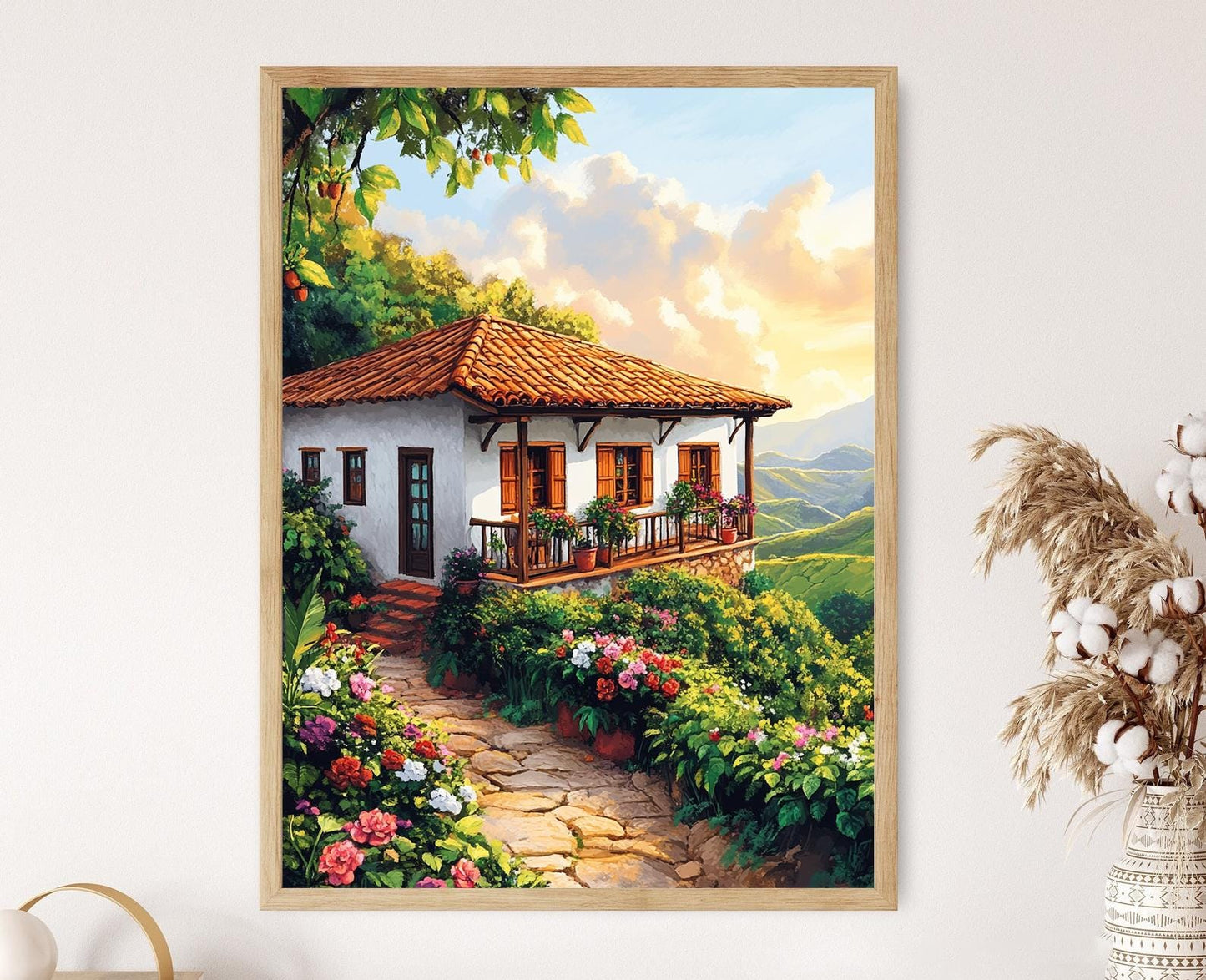 Affiche Café Colombien – Illustration Rustique de Ferme et Paysage Heritage
